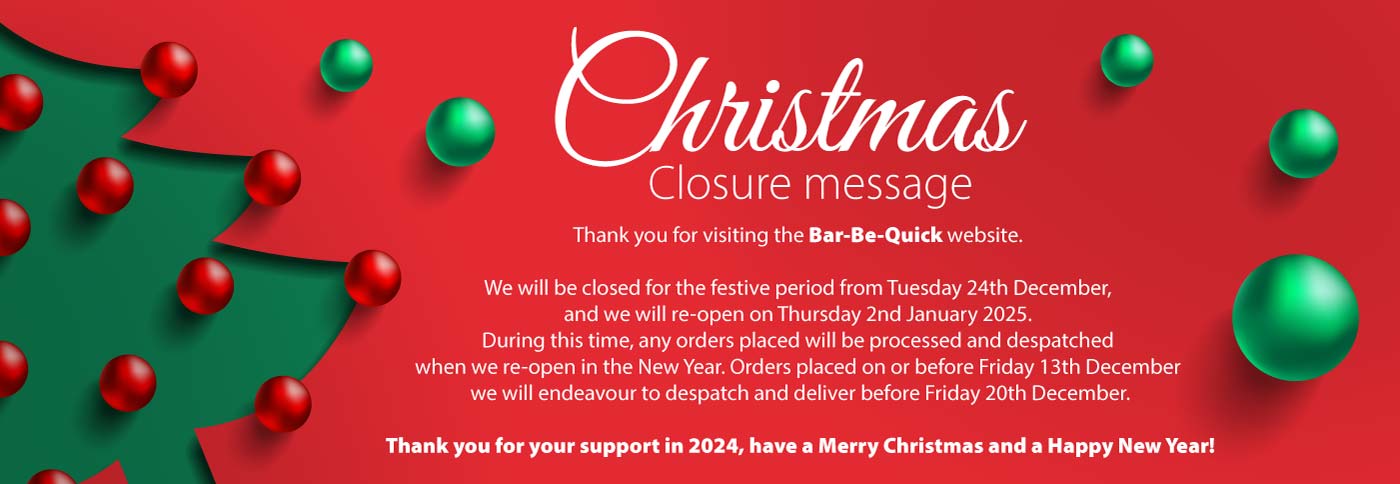 Christmas closure notice for Bar-Be-Quick website.